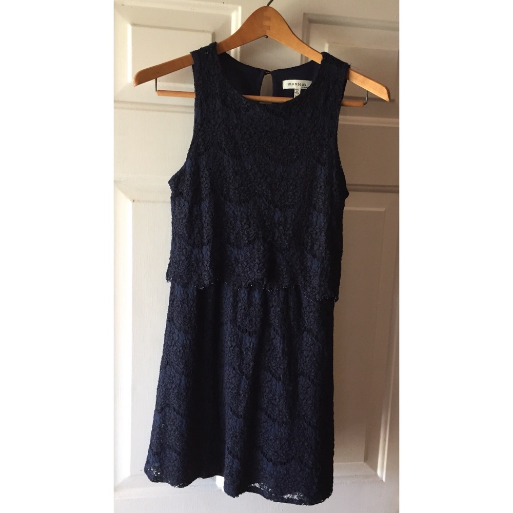 Monteau Navy Lace Mini Dress